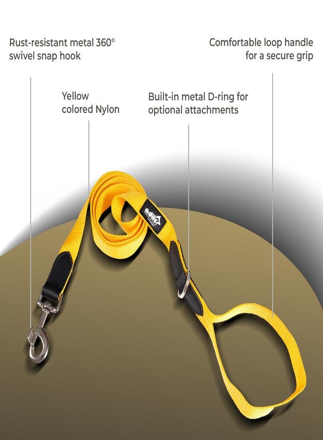 ADIL'S Adil’s 5FT Adjustable Nylon Dog Leash with Soft Leather Handle - Durable Long Lead with 360° Swivel Hook - Strong, Tangle-Free Leash for Walking & Training Small, Medium & Large Dogs (Yellow) - Image 2